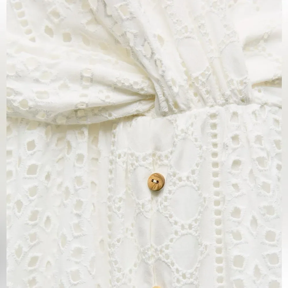 NWT Zara White openwork Eyelet Embroidered Midi Dress - Picture 8 of 9
